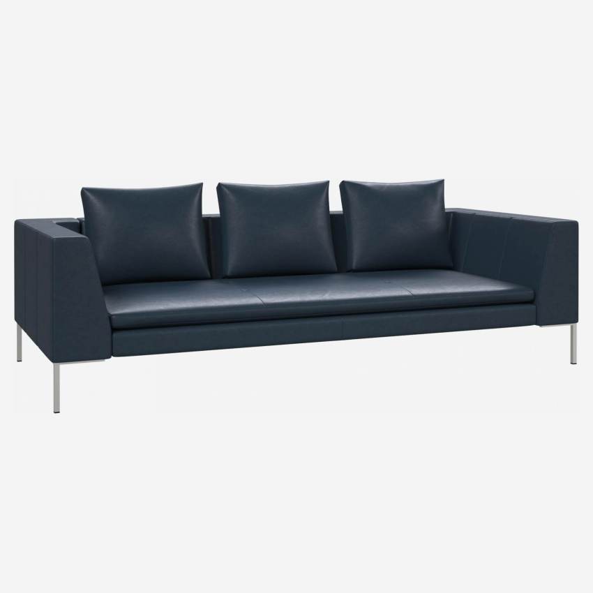 3 seater sofa in Vintage aniline leather, denim blue