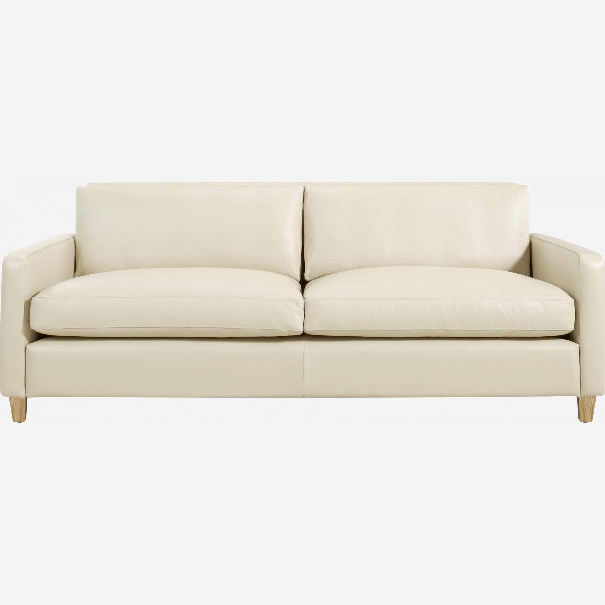 3-Sitzer-Sofa aus Leder - Naturfarben - Eichenfüße