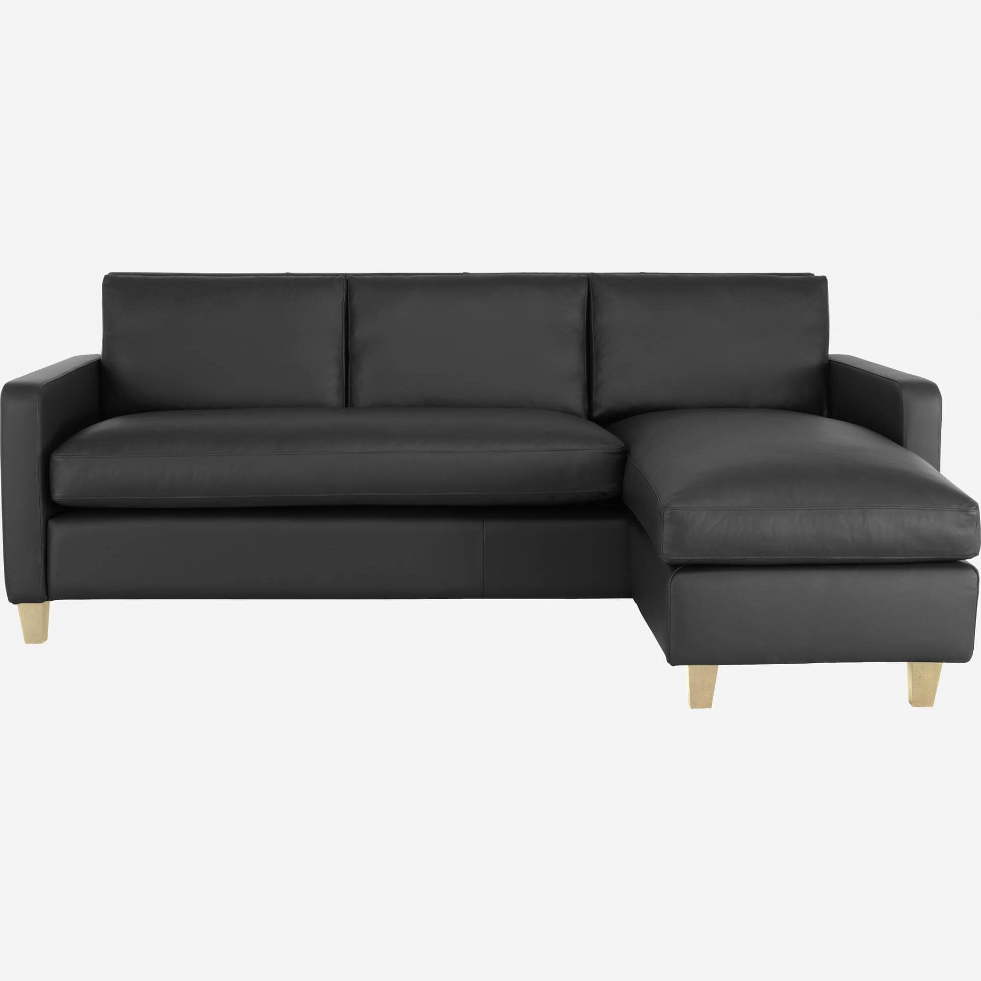 2-Sitzer-Ecksofa aus Leder - Schwarz - Eichenfüße