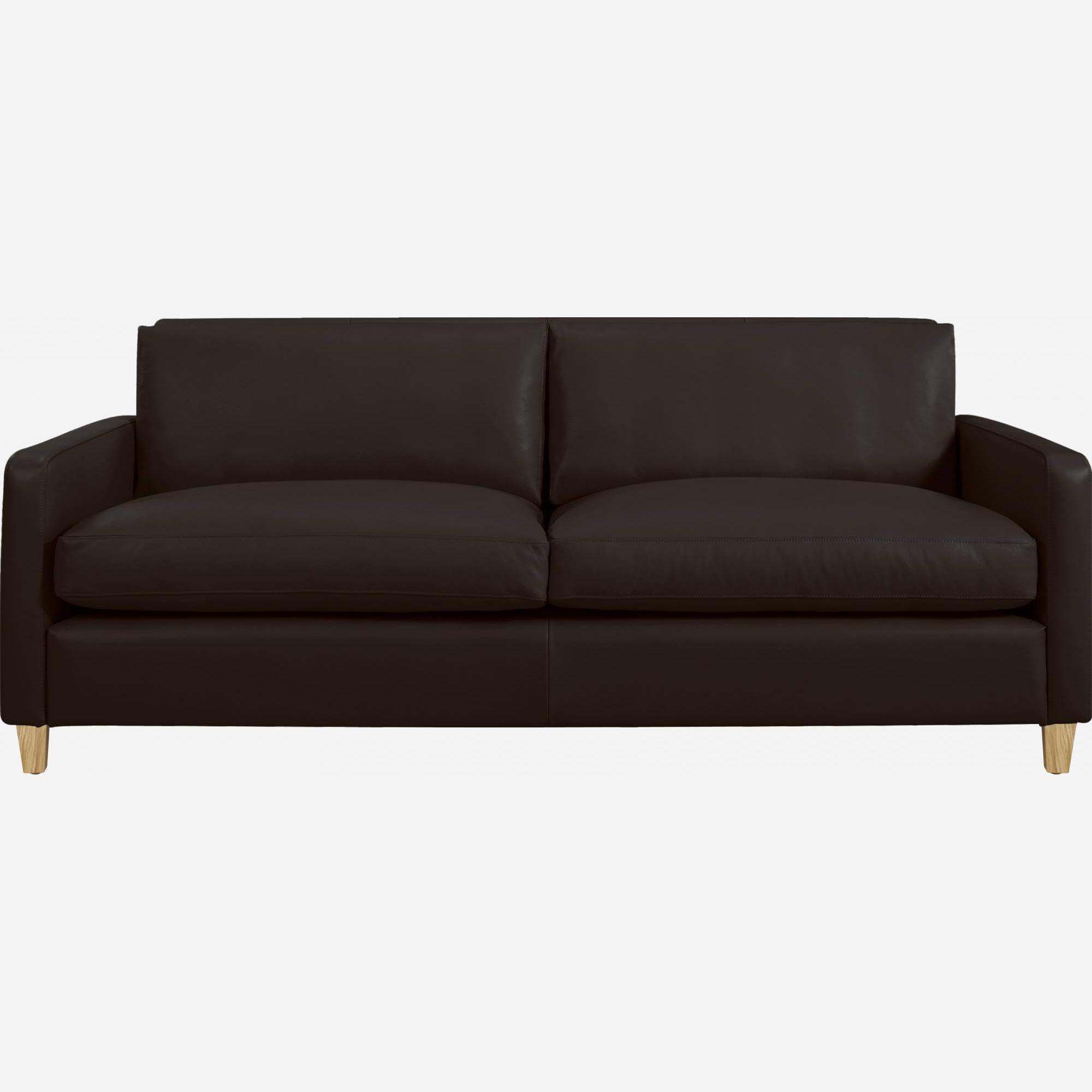 3-Sitzer-Sofa aus Leder - Braun - Eichenfüße