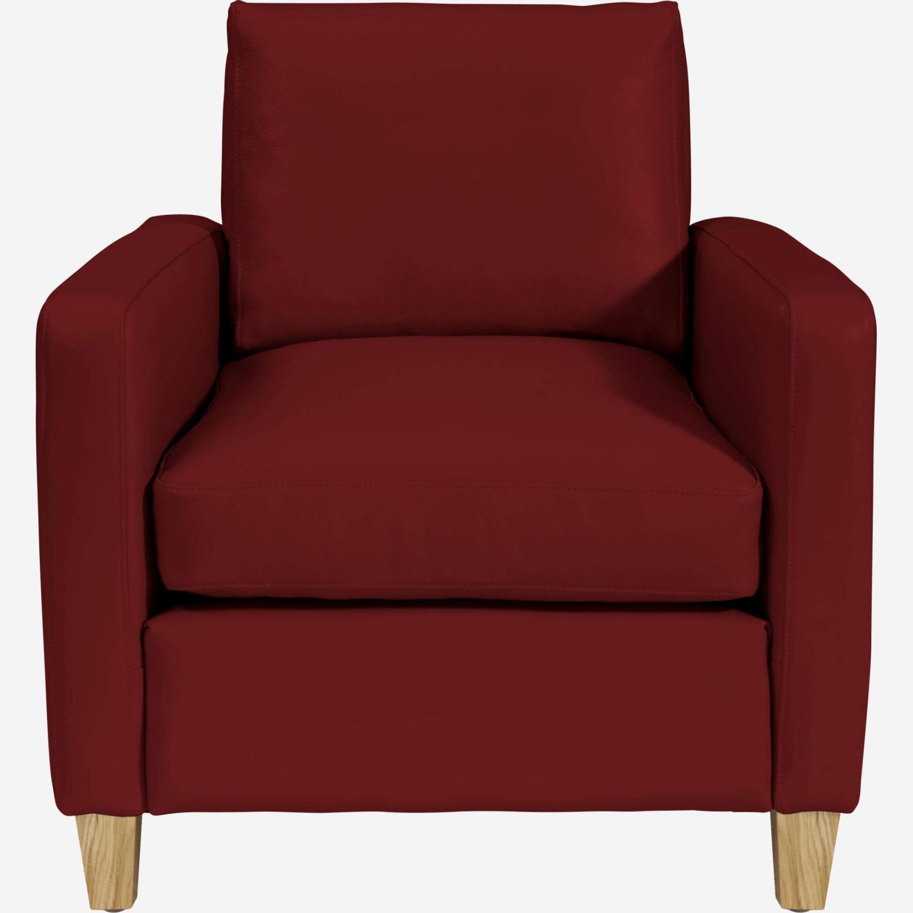 Fauteuil en cuir - Rouge - Pieds chêne