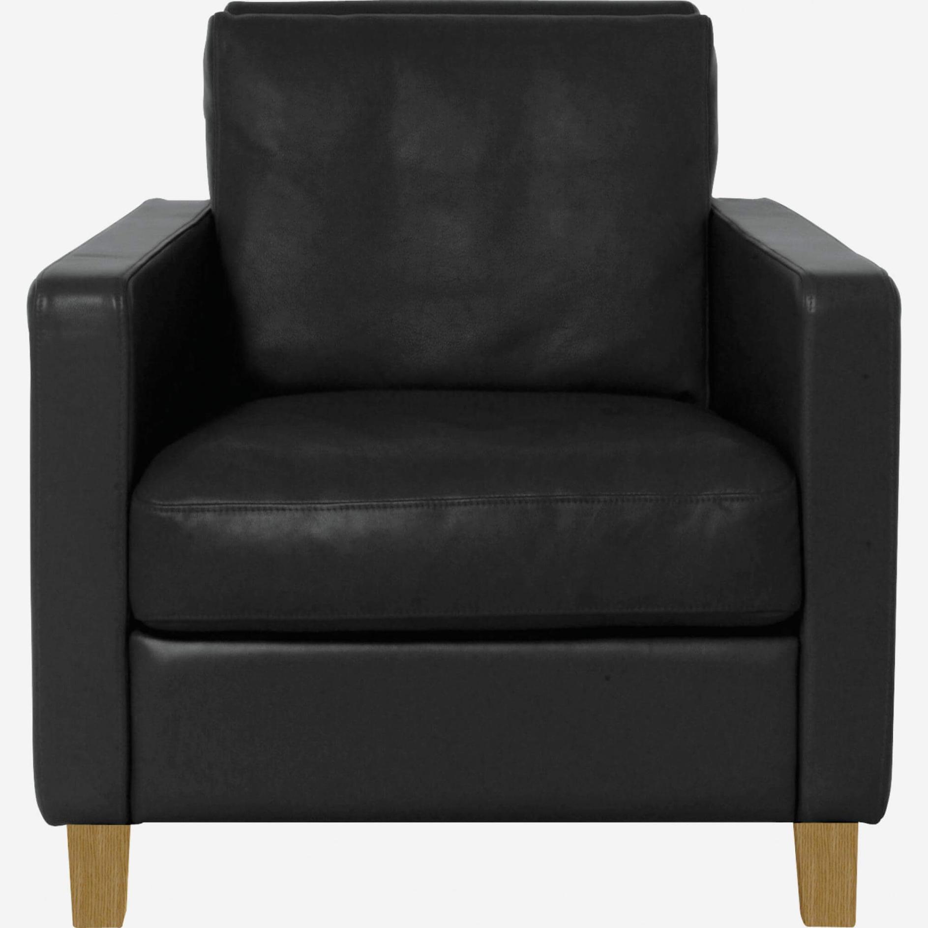 Fauteuil en cuir - Noir - Pieds chêne