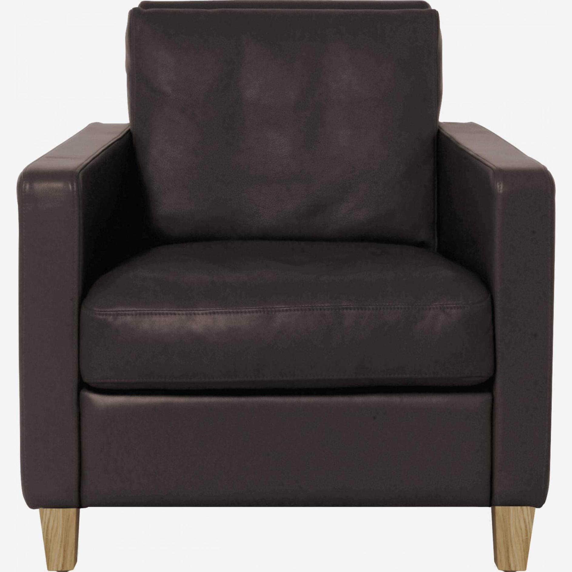 Fauteuil en cuir - Marron - Pieds chêne