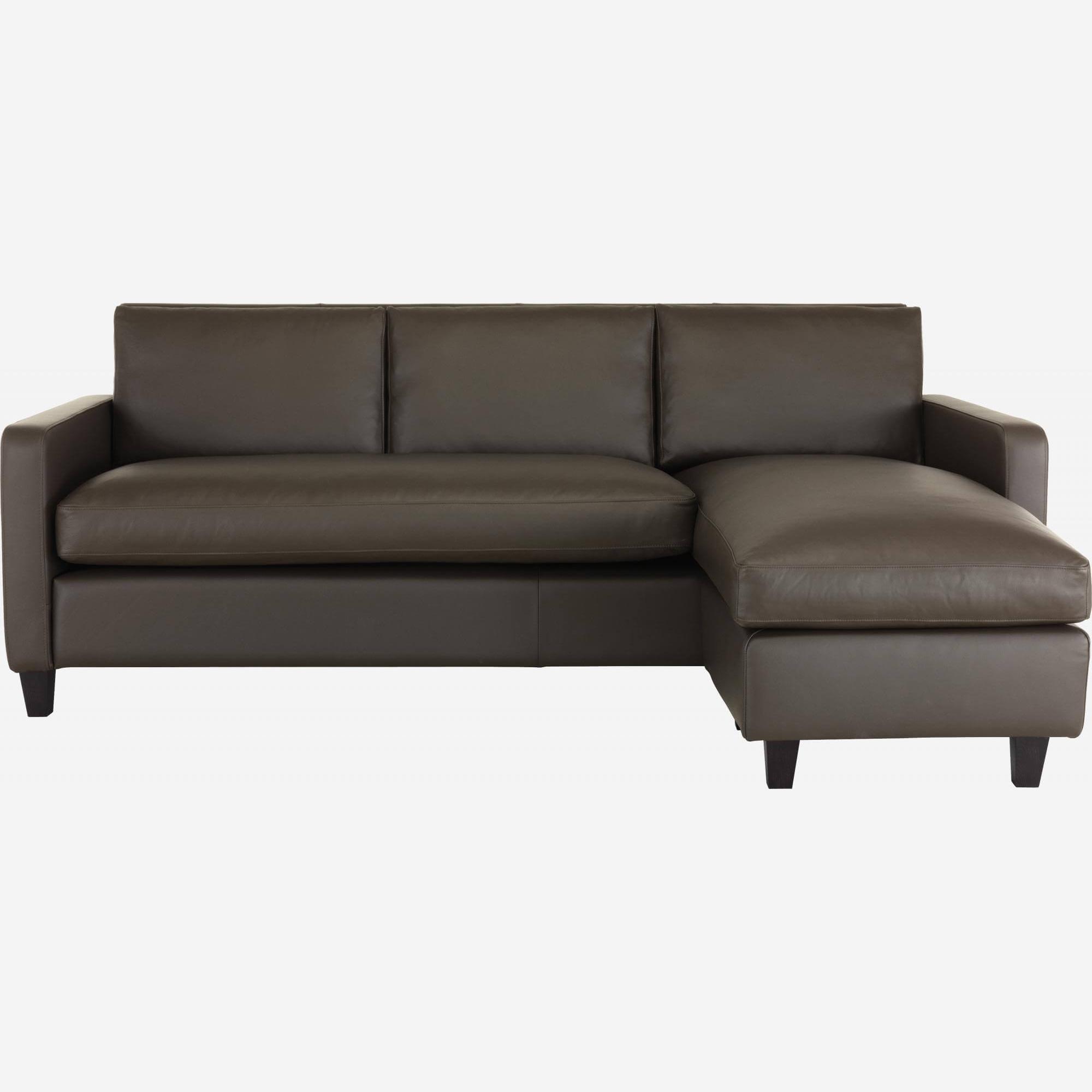 2-Sitzer-Ecksofa aus Leder - Braun - Schwarze Füße