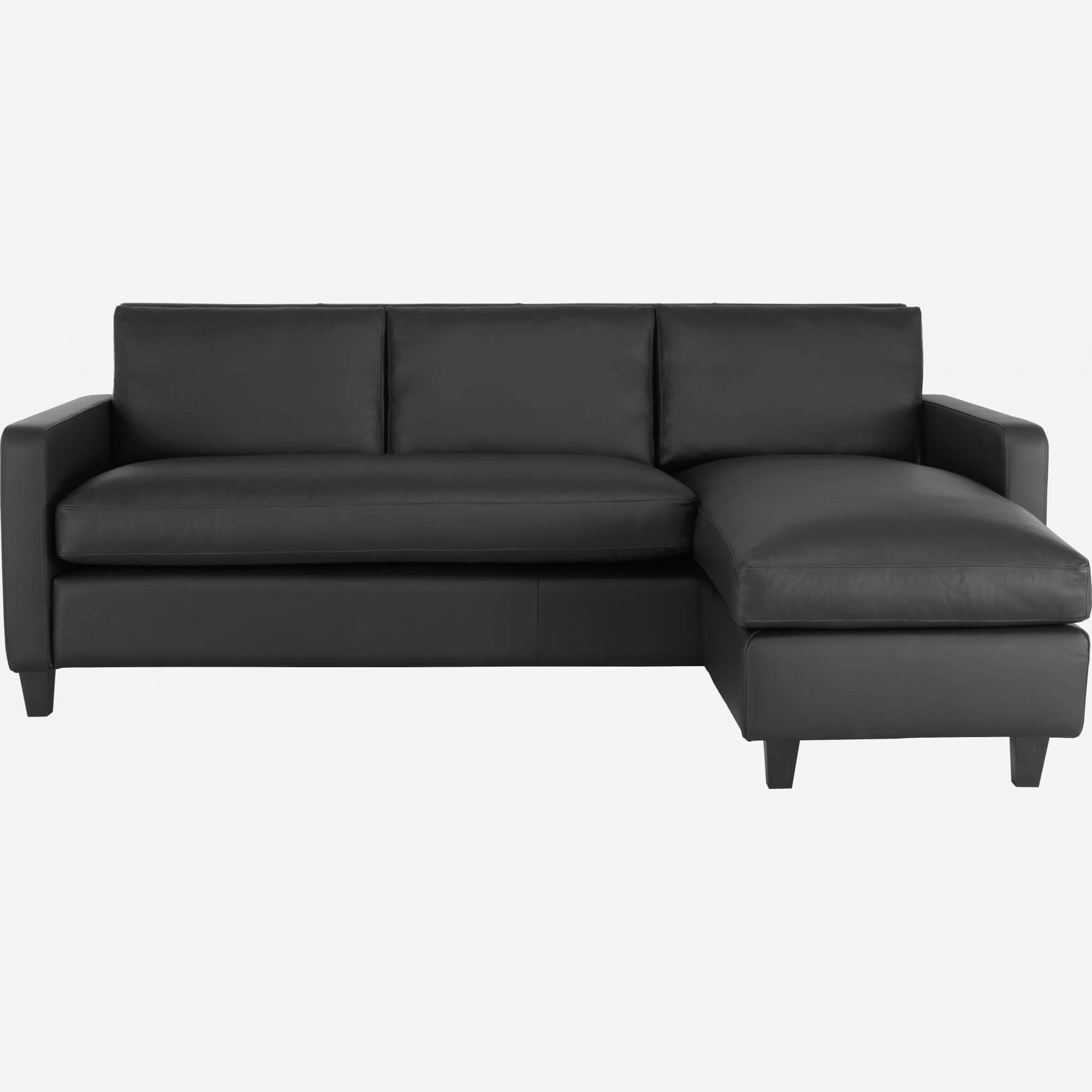 2-Sitzer-Ecksofa aus Leder - Schwarz - Schwarze Füße