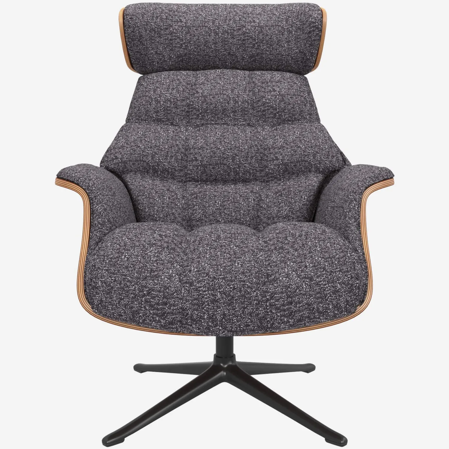 Fauteuil en noyer et tissu Lucca - Bleu zingué - Pied noir