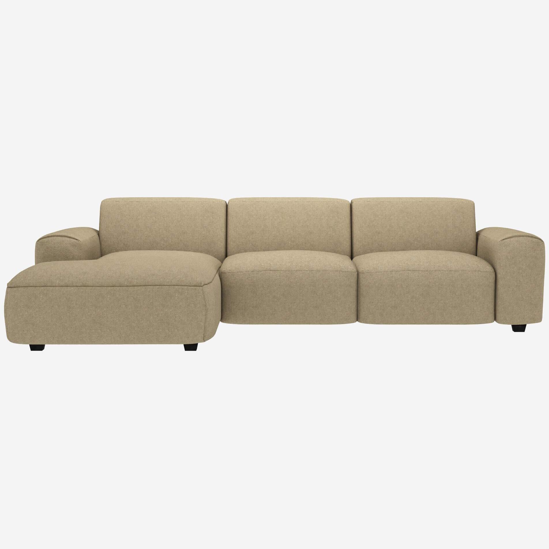 3-Sitzer-Sofa mit Chaiselongue links aus Lucca-Stoff - Acrylweiß