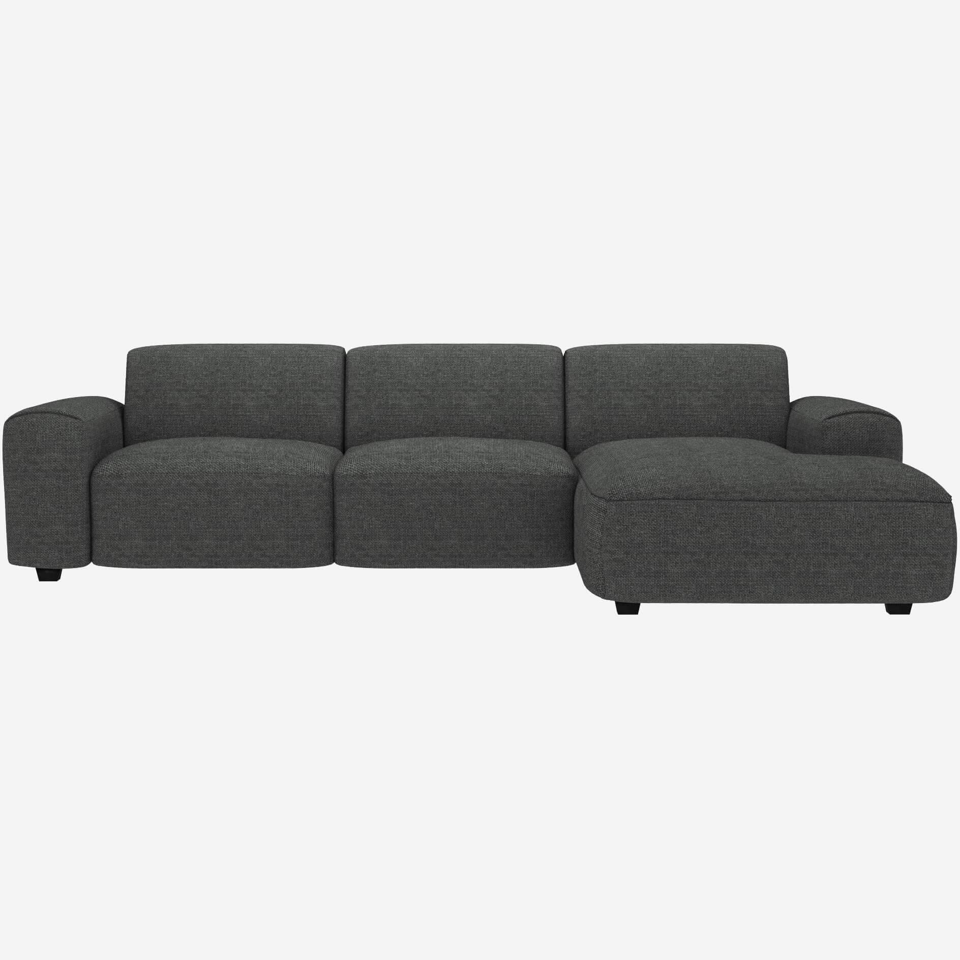 3-Sitzer-Sofa mit Chaiselongue rechts aus Melina-Stoff - Schiefergrau 