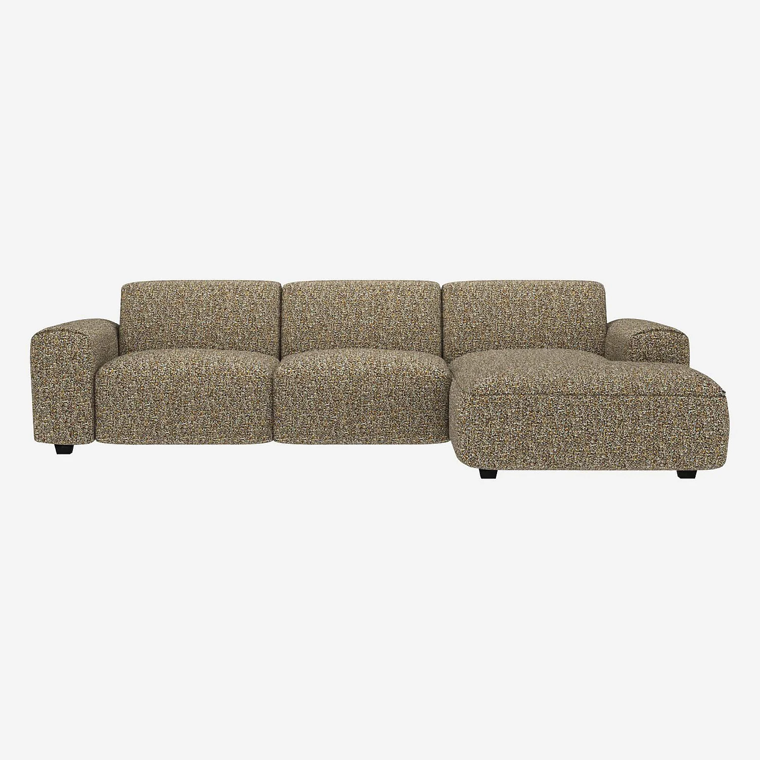 Sofá 3 lugares com chaise longue direita em tecido Venezia - Verde líquen   - 1