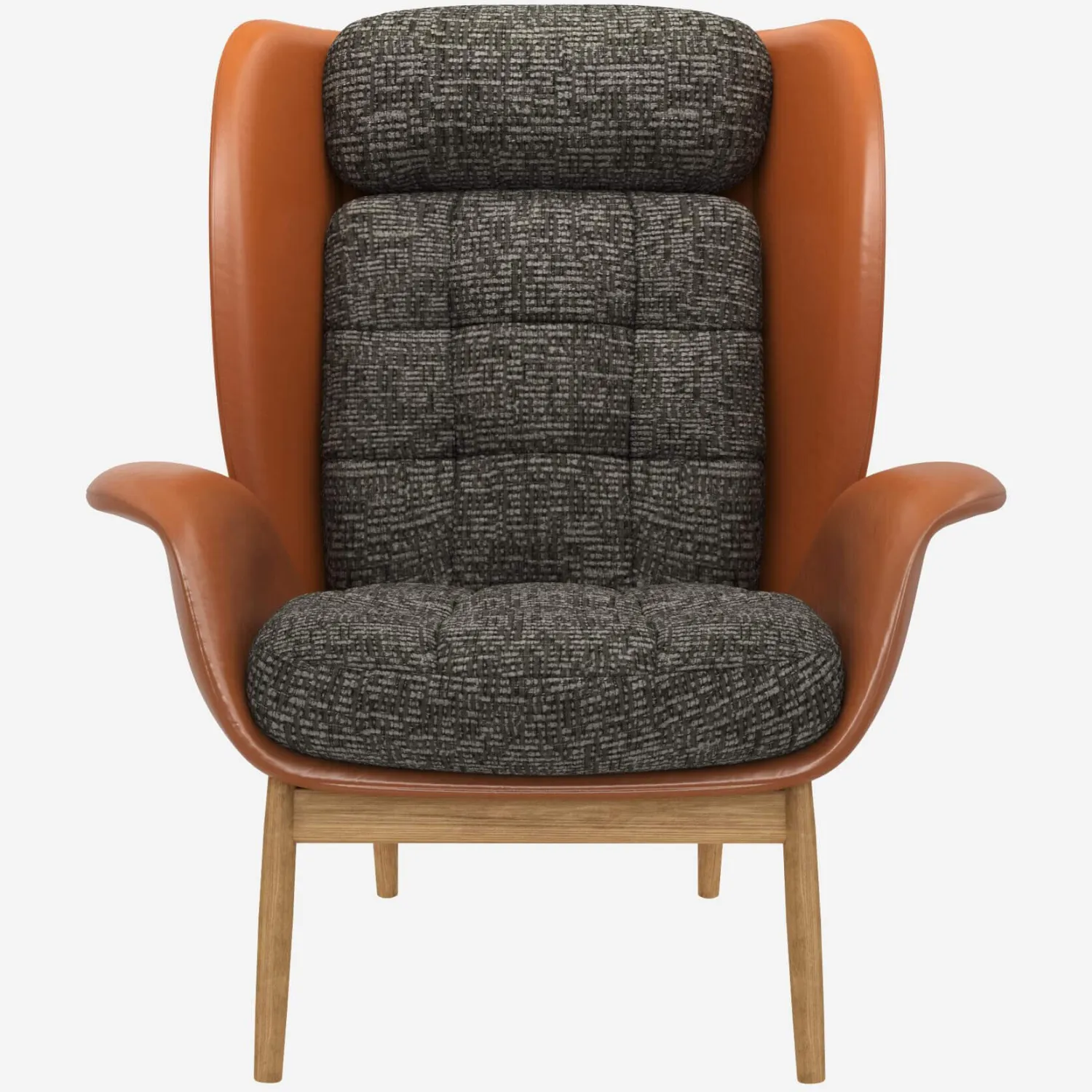 Fauteuil en cuir Savoy cognac et tissu Alba - Gris nuage 
