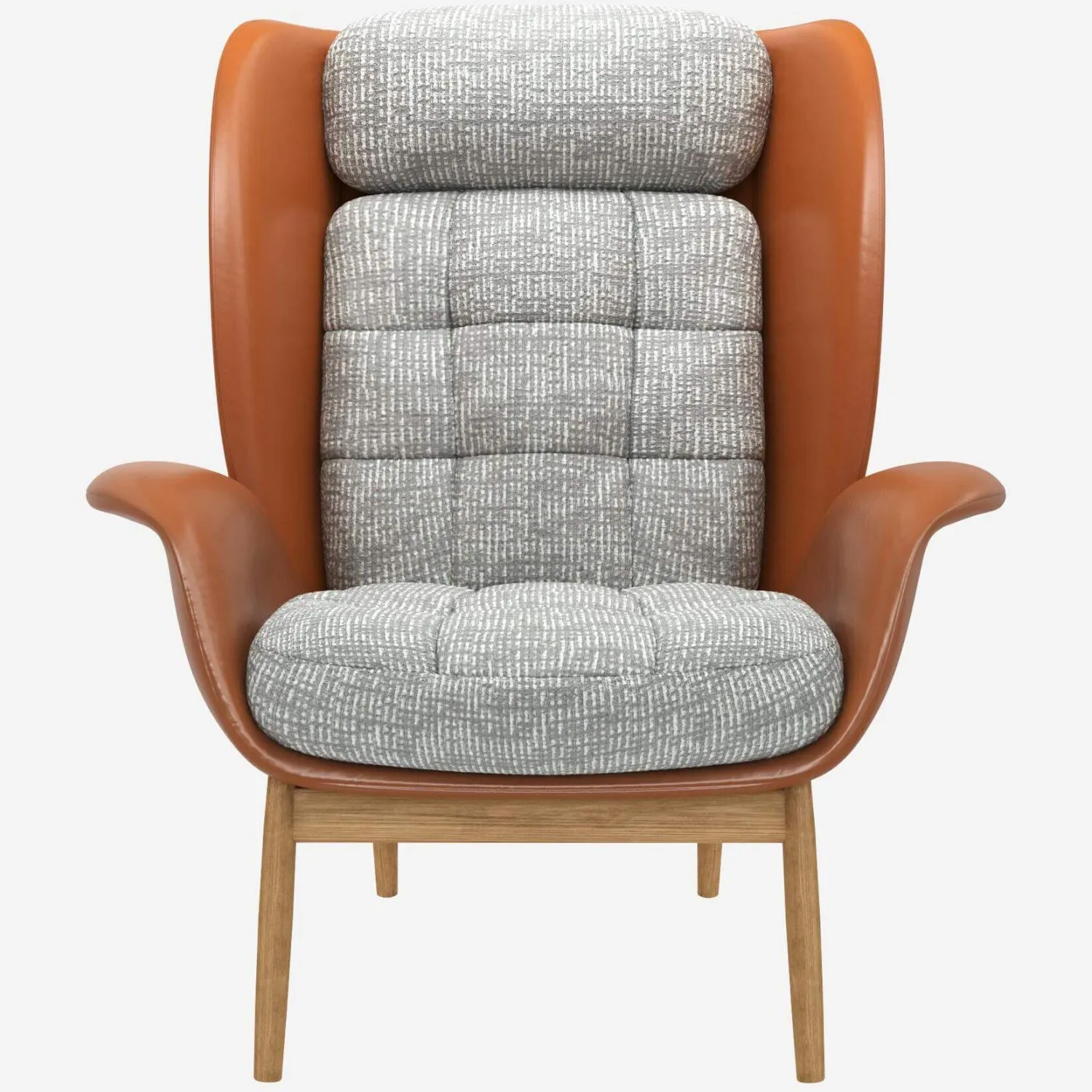 Fauteuil in Savoy cognac leer en Alba stof - Azuurgrijs