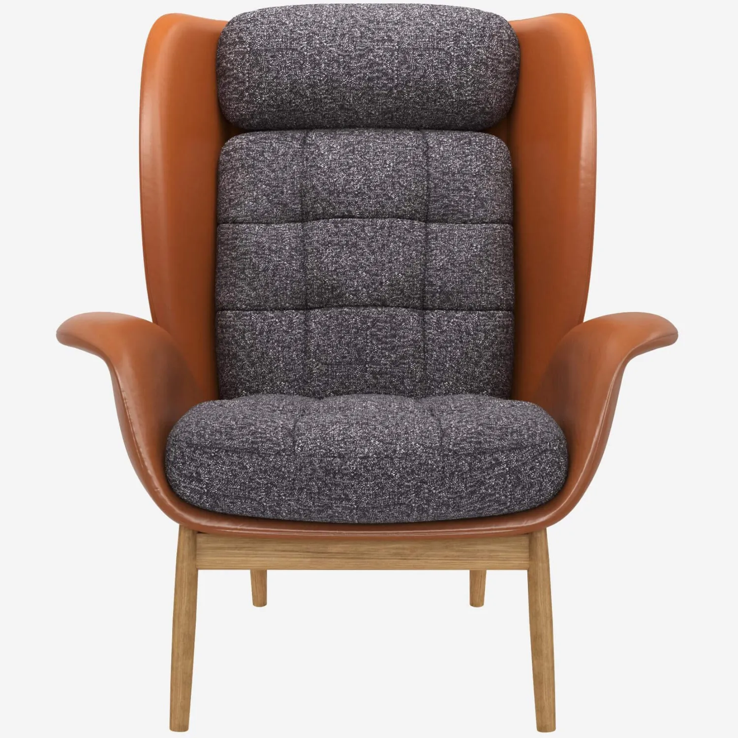 Fauteuil en cuir Savoy cognac et tissu Lucca - Bleu zingué 