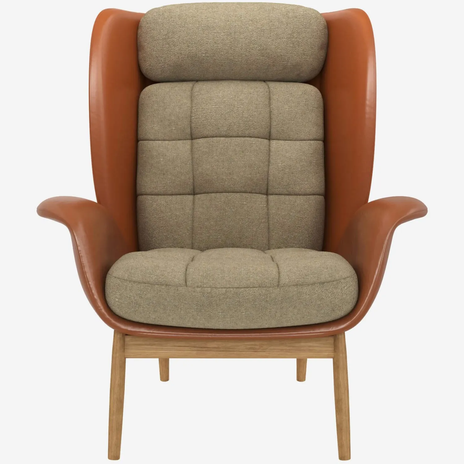 Fauteuil en cuir Savoy cognac et tissu Lucca - Blanc mastic 