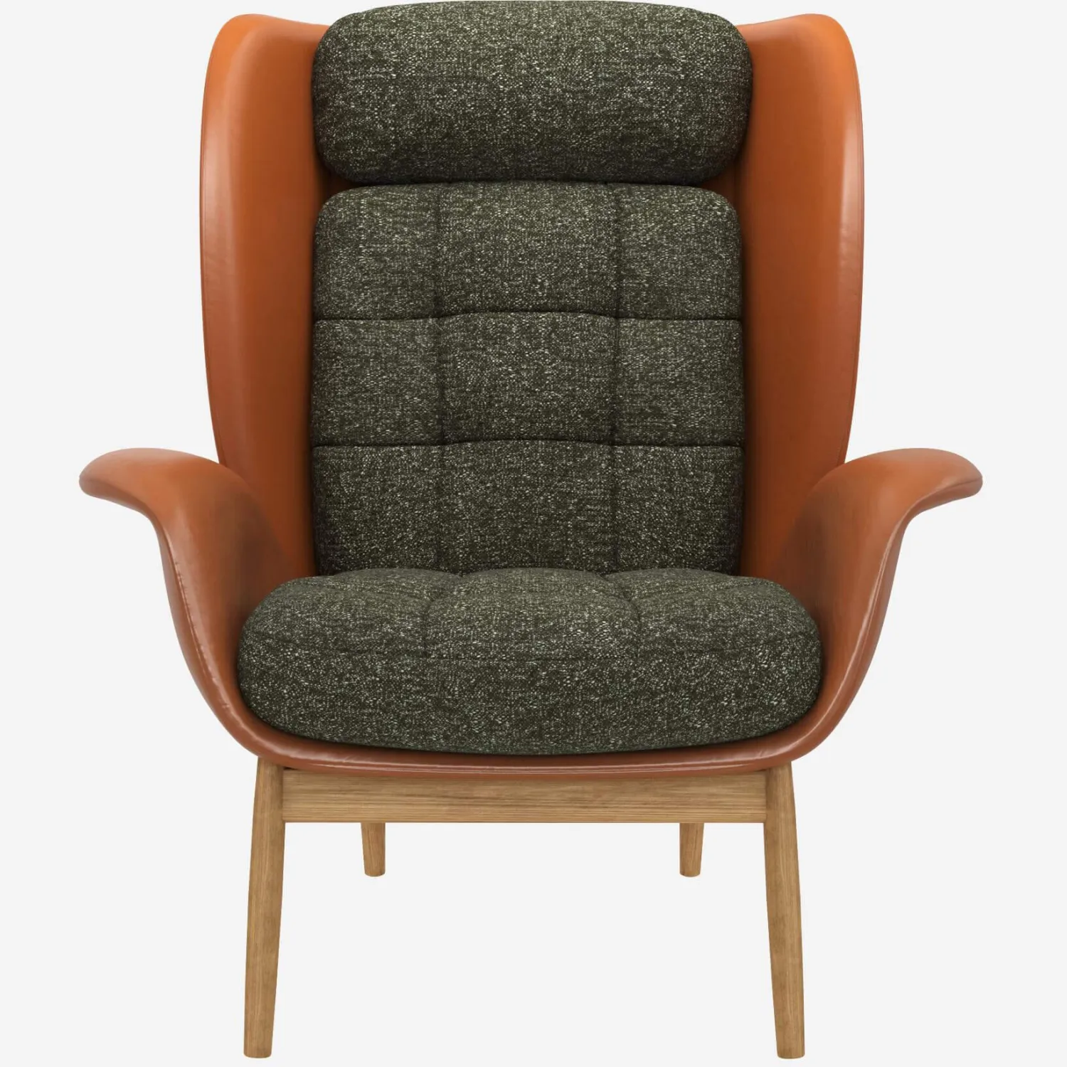 Fauteuil en cuir Savoy cognac et tissu Lucca - Vert mousse 