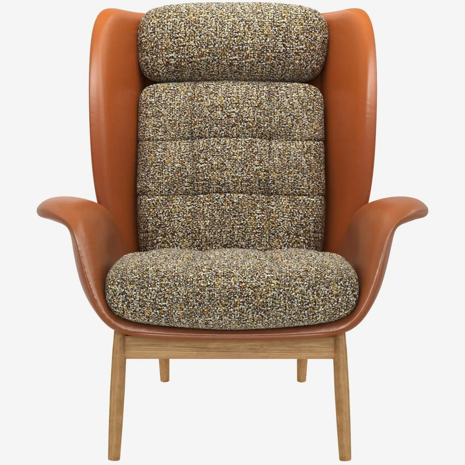 Fauteuil en cuir Savoy cognac et tissu Venezia - Vert lichen 