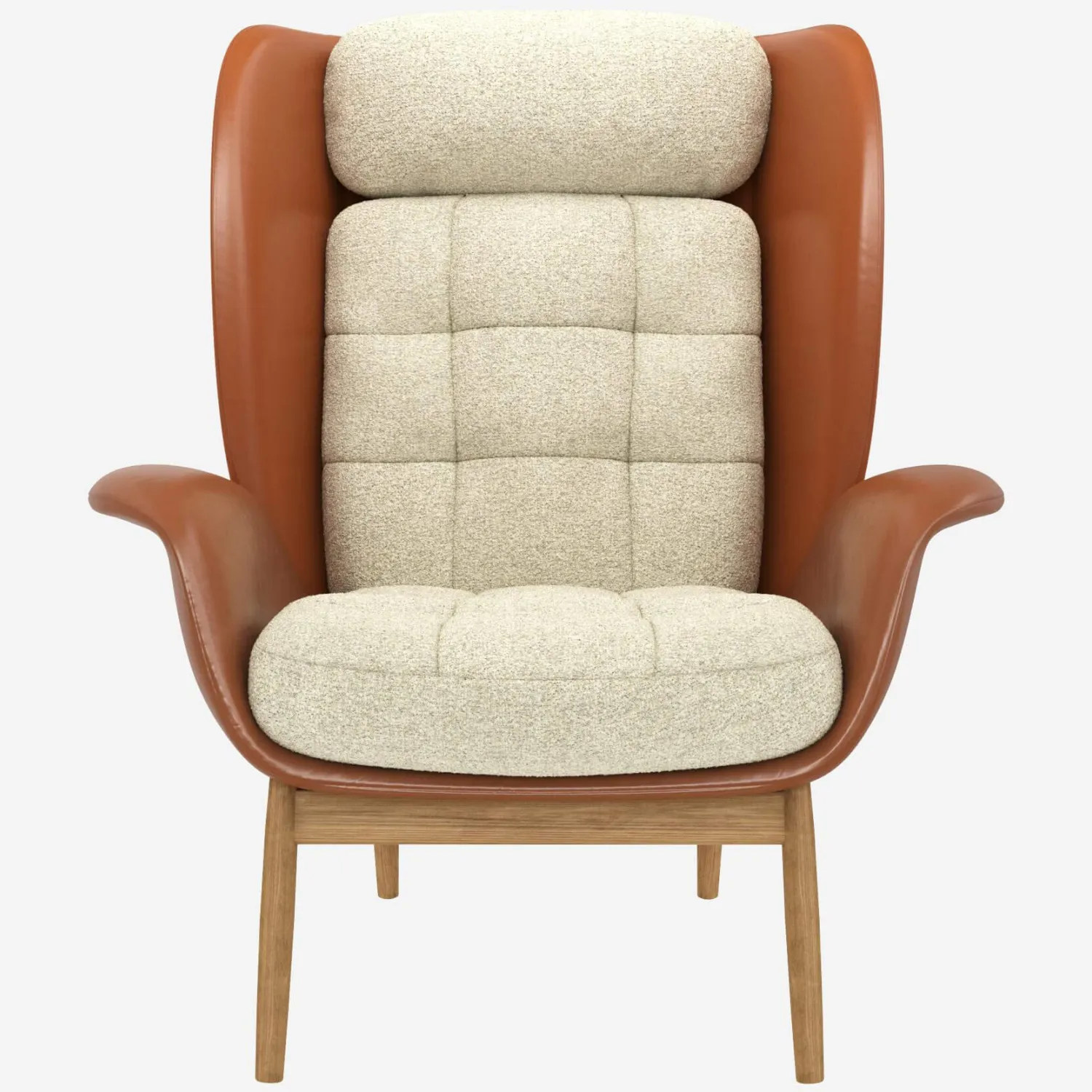 Fauteuil en cuir Savoy cognac et tissu Venezia - Blanc craie 