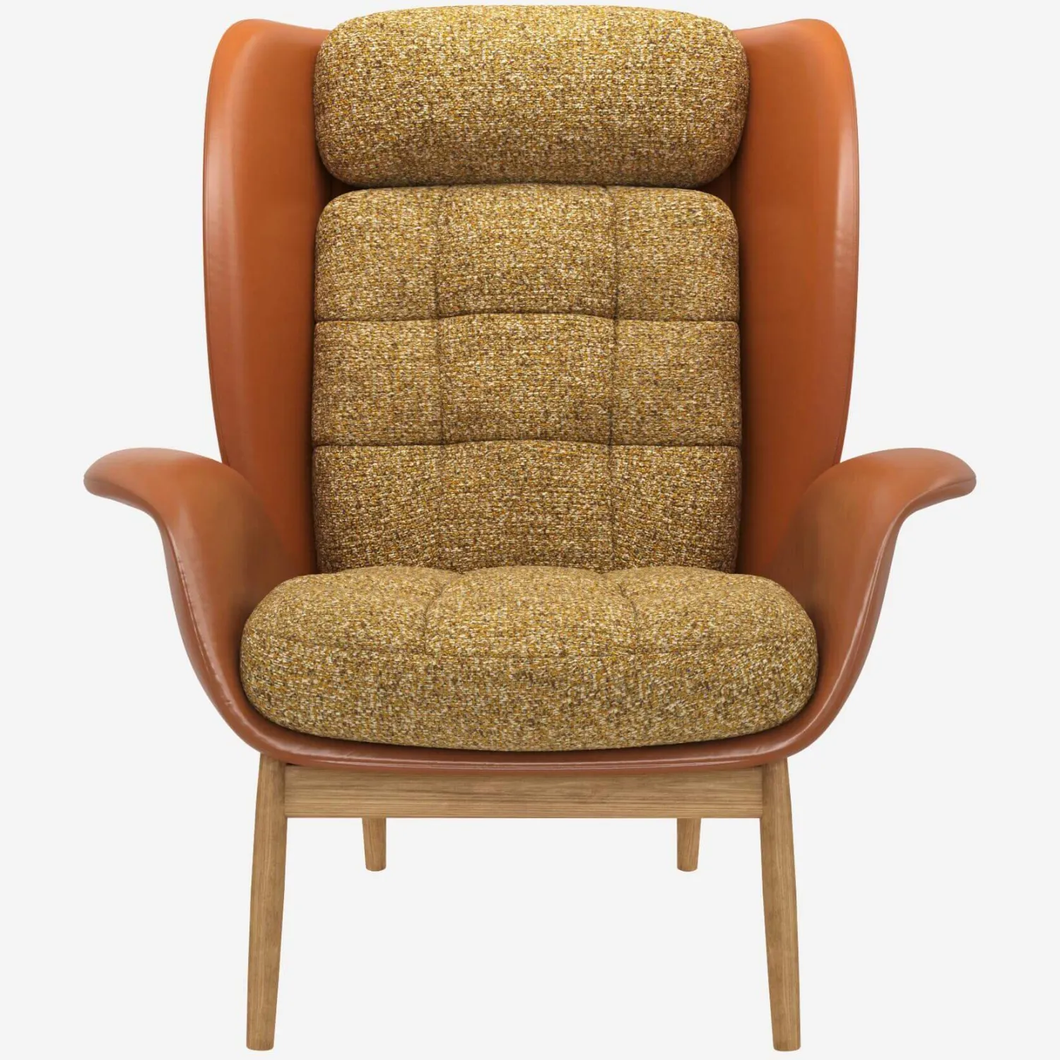 Fauteuil en cuir Savoy cognac et tissu Venezia - Jaune épice 