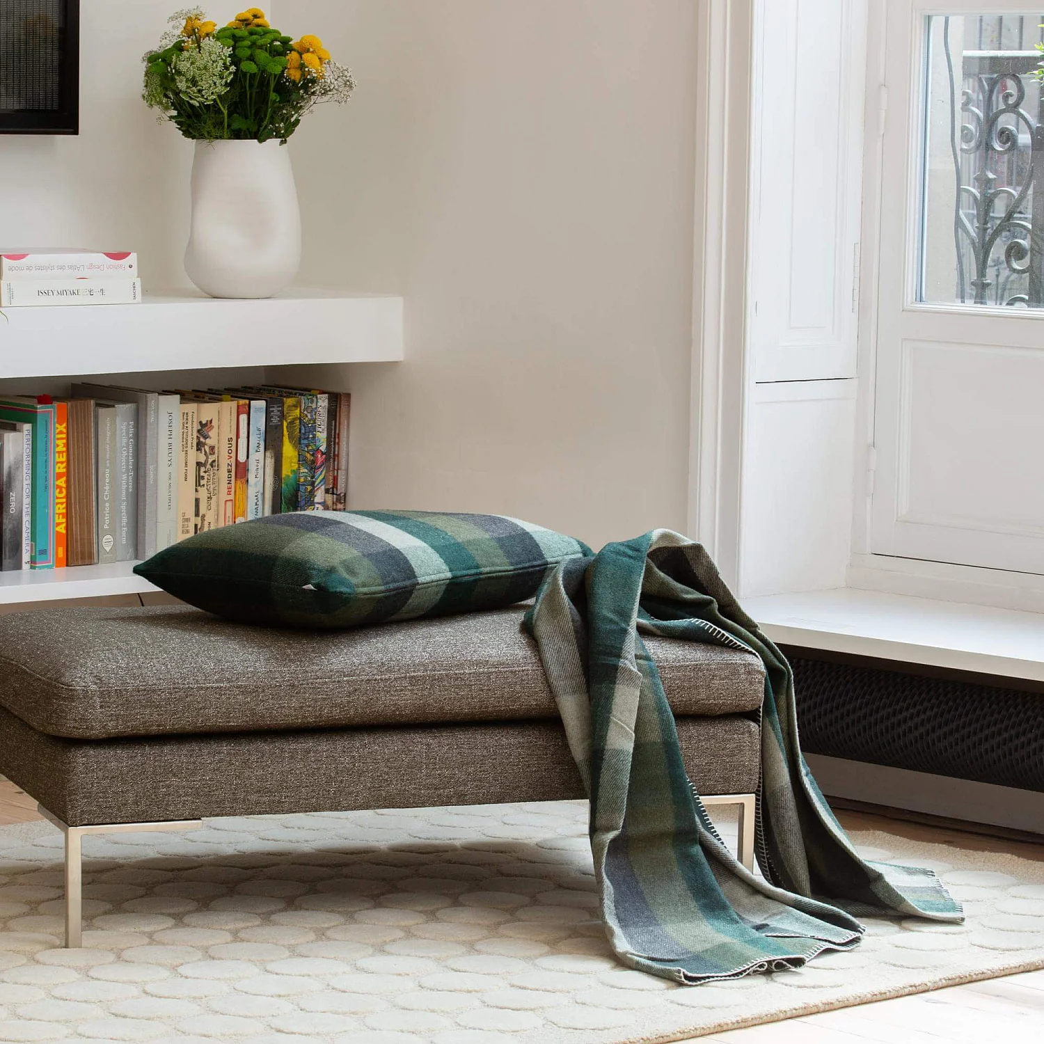 Repose-pieds en tissu Lucca - Vert mousse - 1