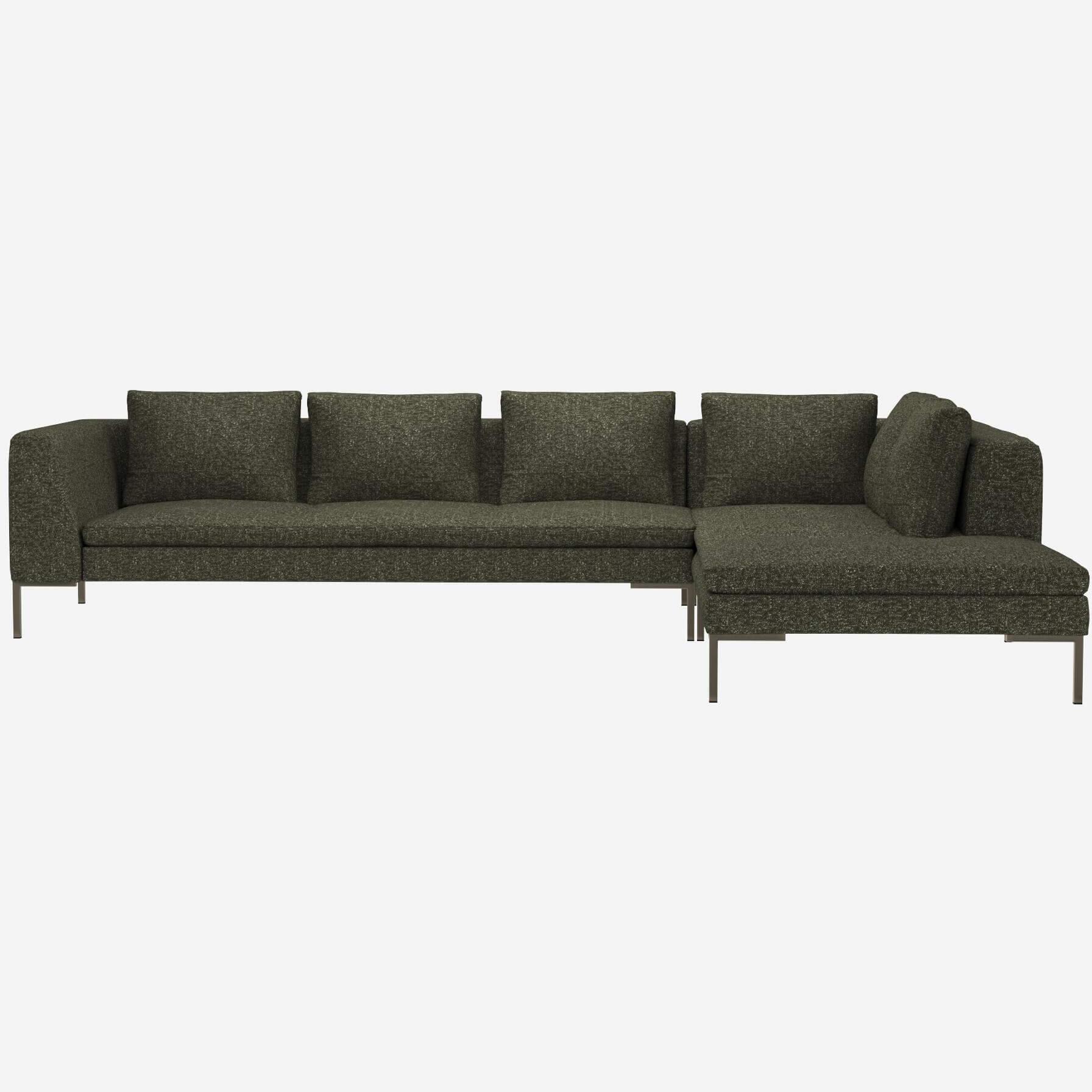 3-Sitzer-Sofa mit Chaiselongue rechts aus Lucca-Stoff - Moosgrün