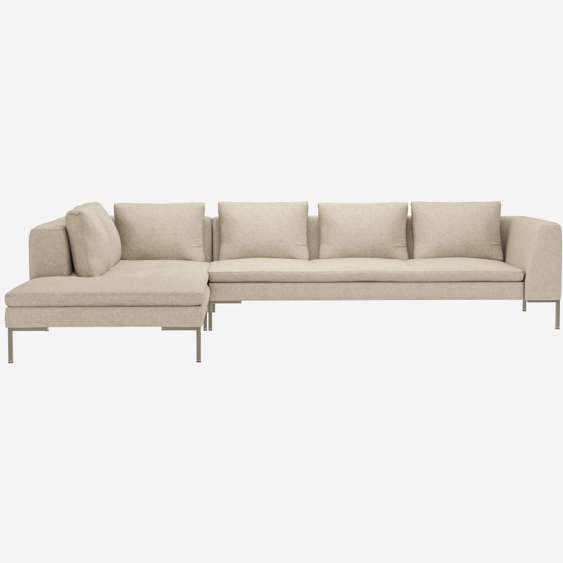 3-Sitzer-Sofa mit Chaiselongue links aus Lucca-Stoff - Acrylweiß