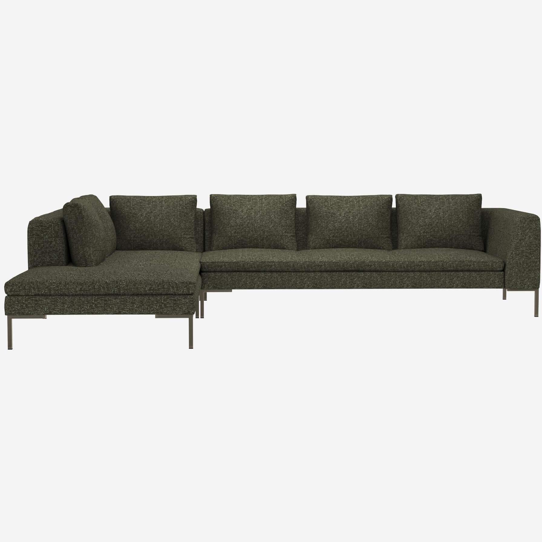 3-Sitzer-Sofa mit Chaiselongue links aus Lucca-Stoff - Moosgrün