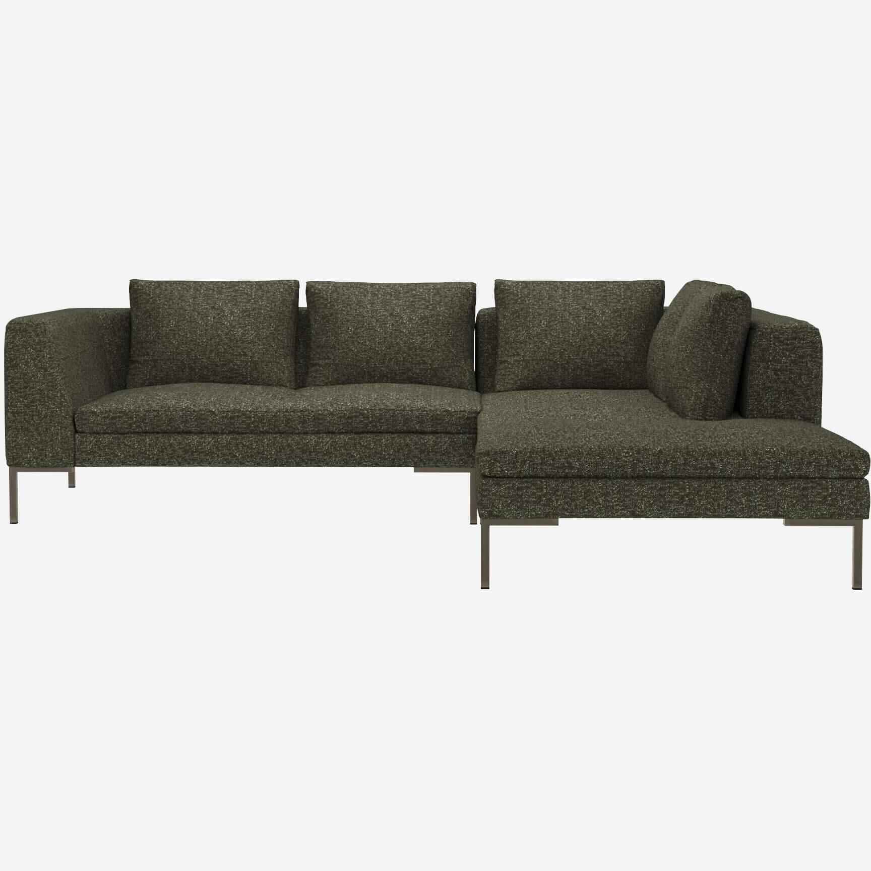 2-Sitzer-Sofa mit Chaiselongue rechts aus Lucca-Stoff - Moosgrün