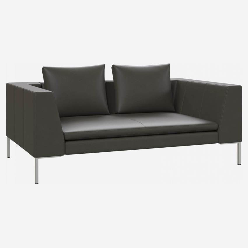 2 seater sofa in Savoy semi-aniline leather, grey