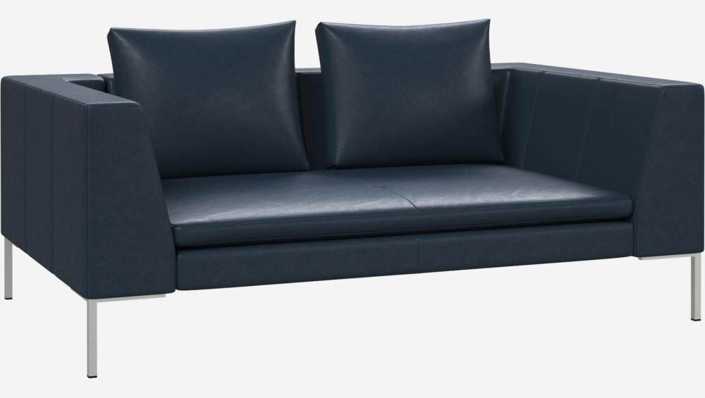 2 seater sofa in Vintage aniline leather, denim blue