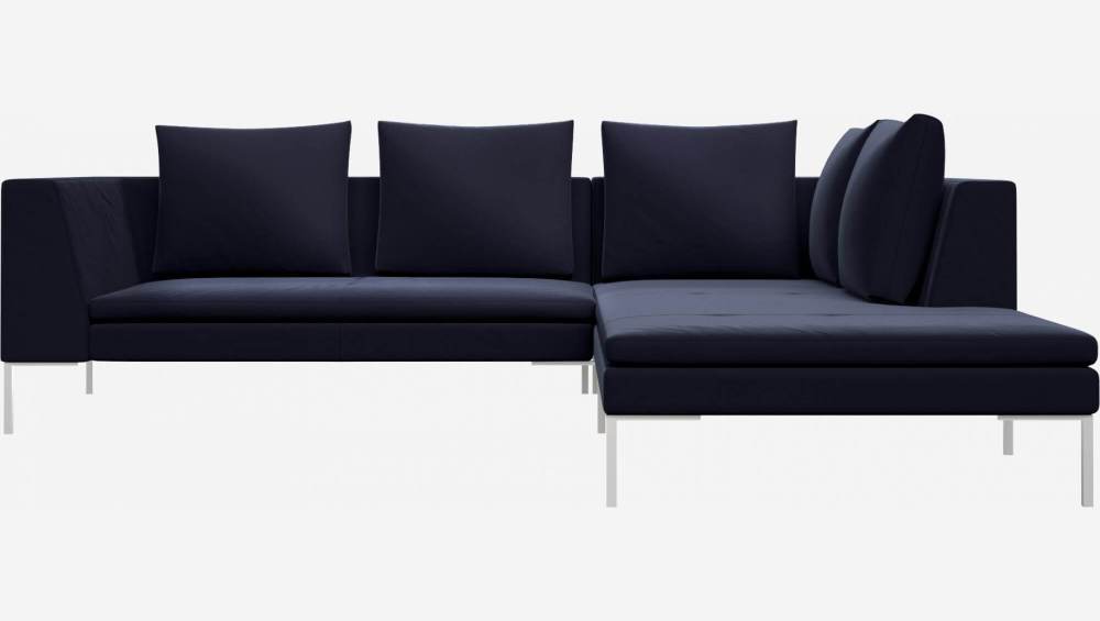2 seater sofa with chaise longue on the right in Super Velvet fabric, dark blue 