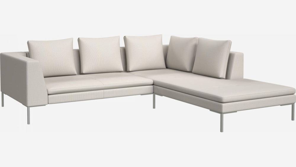 2 seater sofa with chaise longue on the right in Fasoli fabric, snow white 