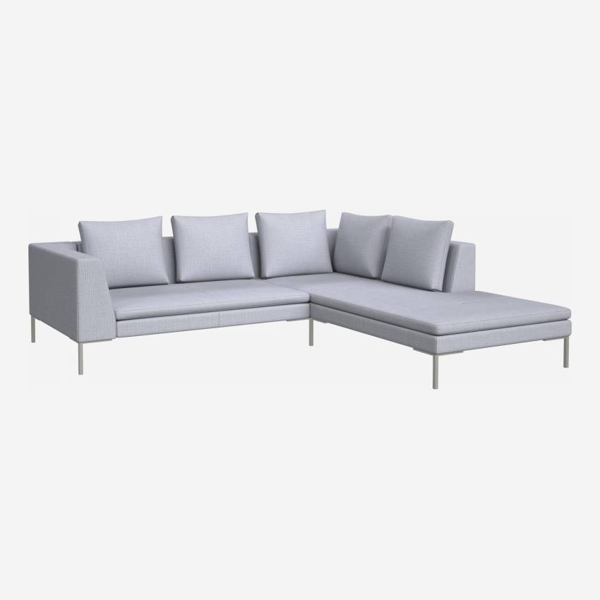 2 seater sofa with chaise longue on the right in Fasoli fabric, grey sky 
