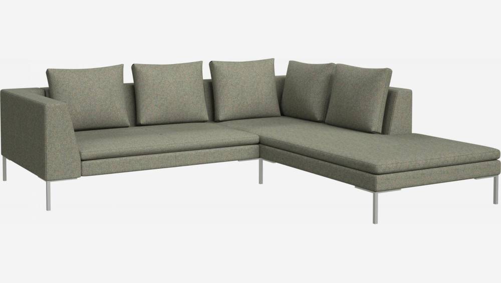 2-Sitzer-Sofa mit Chaiselongue rechts aus Bellagio-Stoff - Graugrün