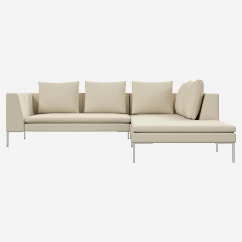 2-Sitzer-Sofa mit Chaiselongue rechts aus Savoy-Leder - Weiß