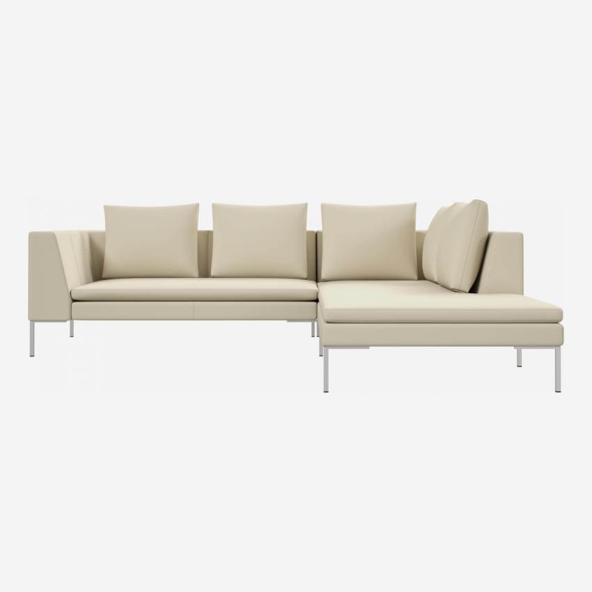 2-Sitzer-Sofa mit Chaiselongue rechts aus Savoy-Leder - Weiß