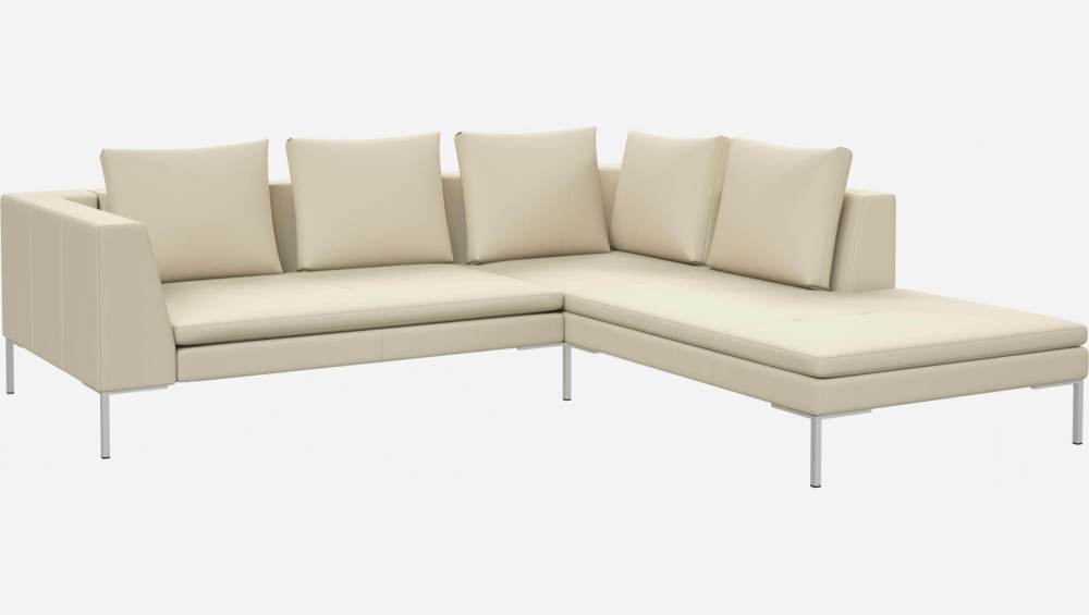 2 seater sofa with chaise longue on the right in Savoy semi-aniline leather, off white 