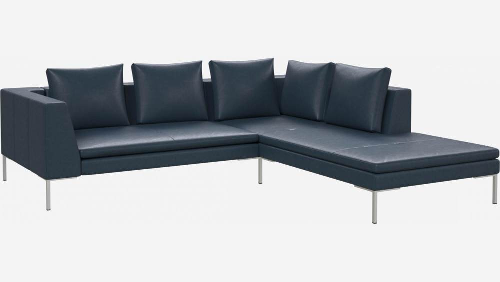 2 seater sofa with chaise longue on the right in Vintage aniline leather, denim blue 