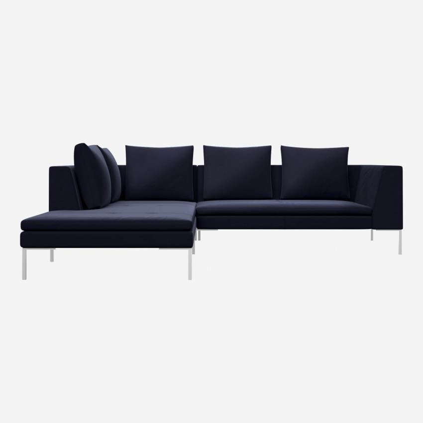 2 seater sofa with chaise longue on the left in Super Velvet fabric, dark blue 