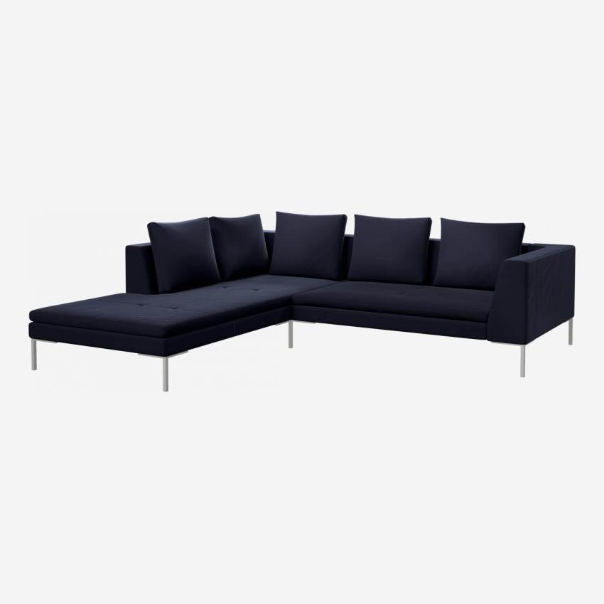 2 seater sofa with chaise longue on the left in Super Velvet fabric, dark blue 