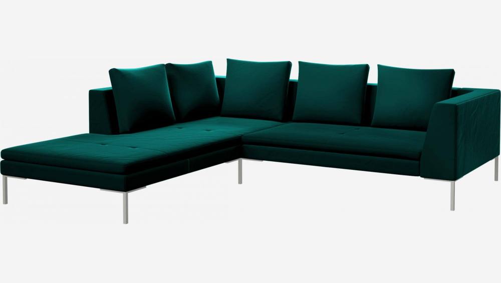 2-Sitzer-Sofa mit Chaiselongue links aus Samt - Tannengrün