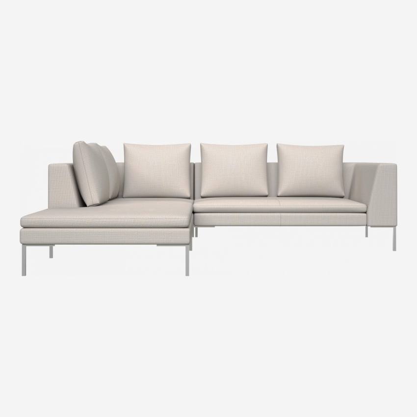 2 seater sofa with chaise longue on the left in Fasoli fabric, snow white 
