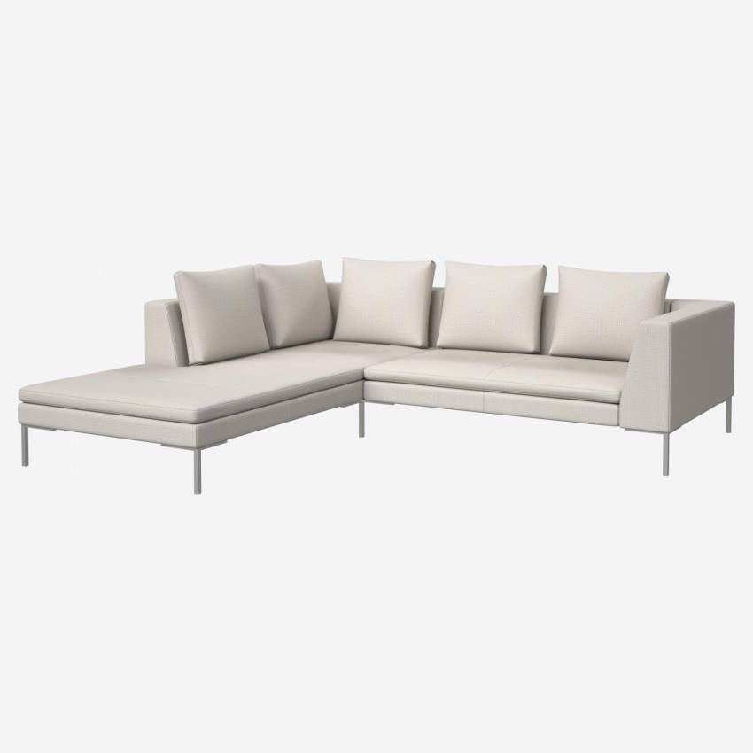 2 seater sofa with chaise longue on the left in Fasoli fabric, snow white 