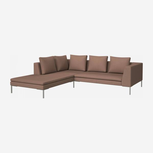 2 seater sofa with chaise longue on the left in Fasoli fabric, jatoba brown 