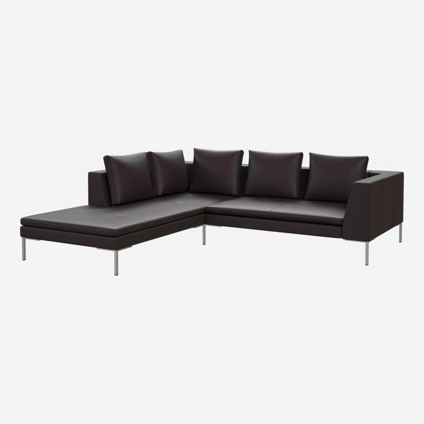 2 seater sofa with chaise longue on the left in Savoy semi-aniline leather, dark brown amaretto 