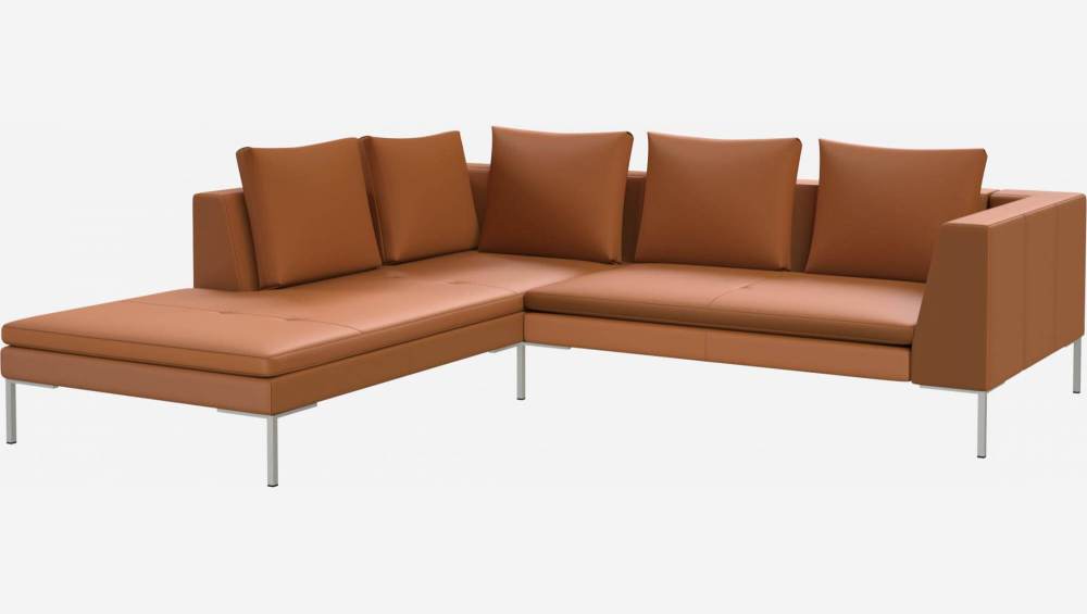 2-Sitzer-Sofa mit Chaiselongue links aus Savoy-Leder - Cognac