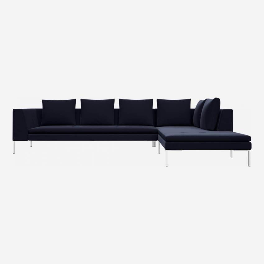 3 seater sofa with chaise longue on the right in Super Velvet fabric, dark blue 