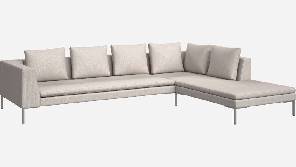 3-Sitzer-Sofa mit Chaiselongue rechts aus Fasoli-Stoff - Weiß