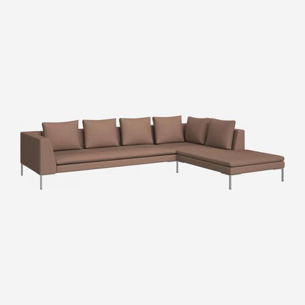 3 seater sofa with chaise longue on the right in Fasoli fabric, jatoba brown 
