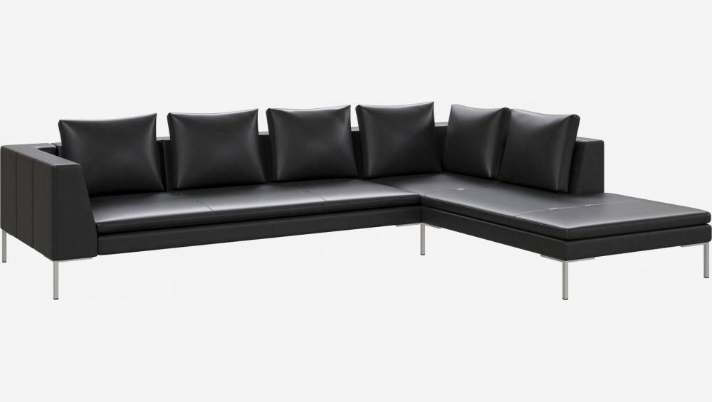 3-Sitzer-Sofa mit Chaiselongue rechts aus Savoy-Leder - Schwarz
