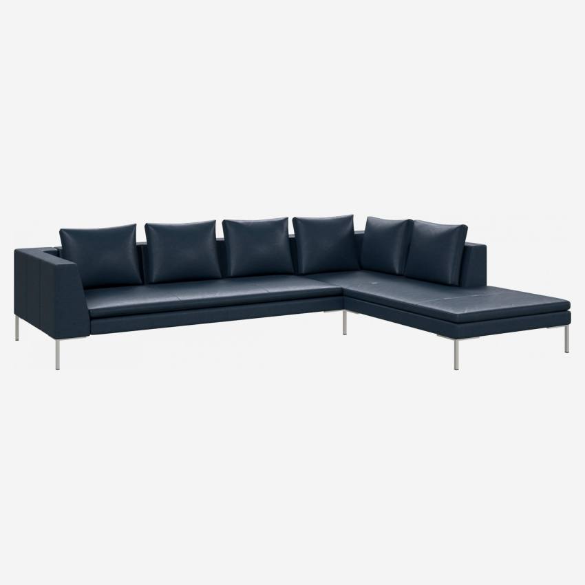 3 seater sofa with chaise longue on the right in Vintage aniline leather, denim blue 