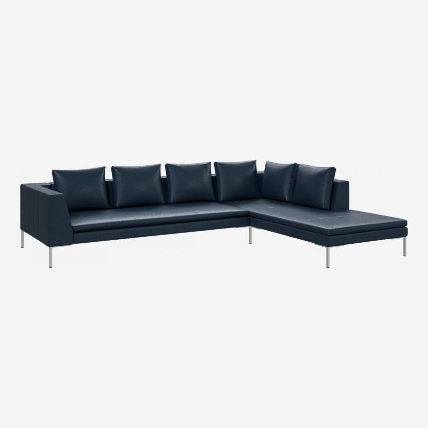 3-Sitzer-Sofa mit Chaiselongue rechts aus Vintage-Leder - Nachtblau